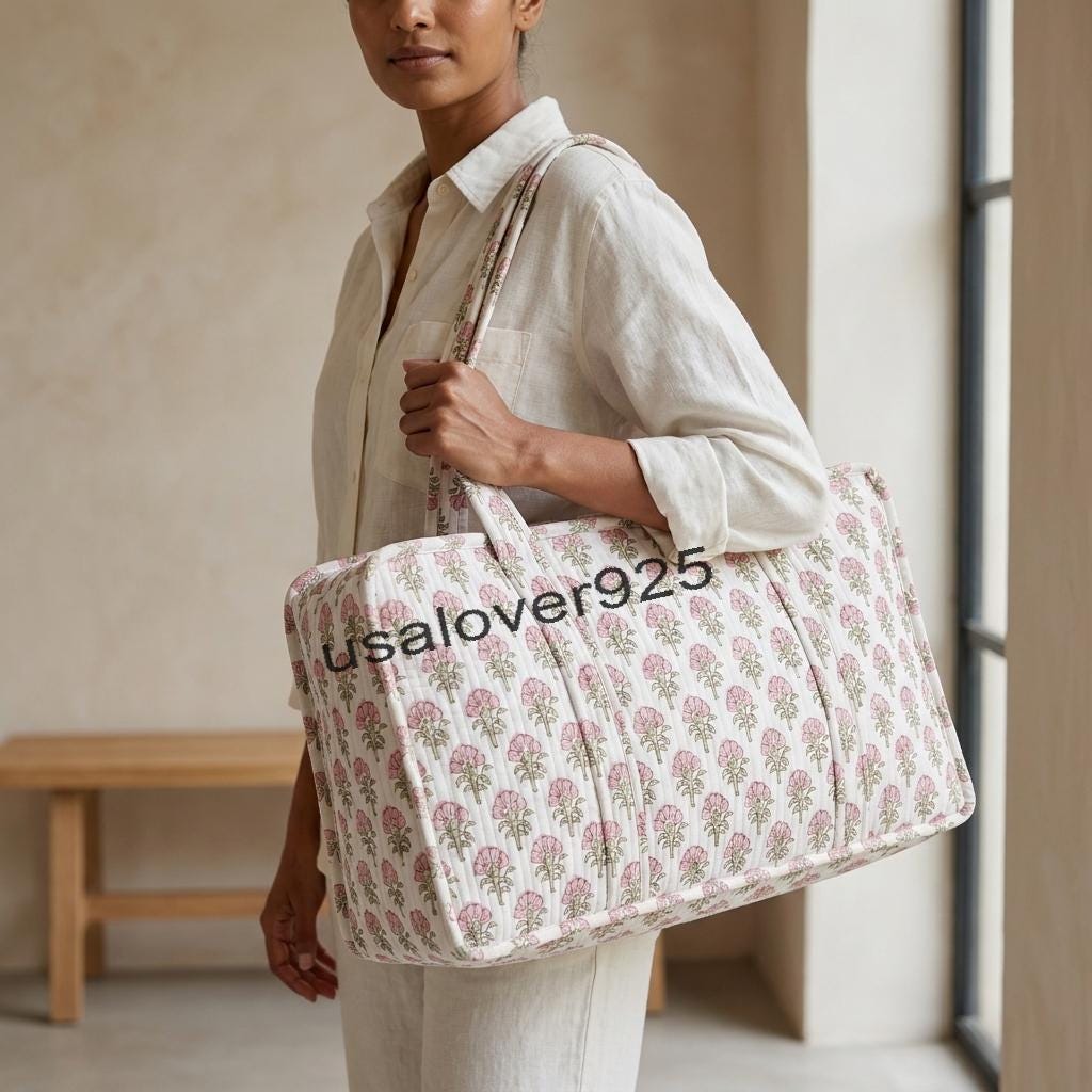 Handmade Quilted Cotton Mahjong Bag – Soft Pink Floral Game Tile Storage Travel Tote