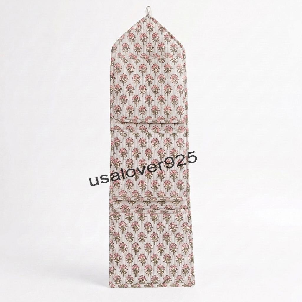 Quilted Cotton Wall Hanging Organizer – Soft Pink Floral 3 Pocket Door Storage Caddy
