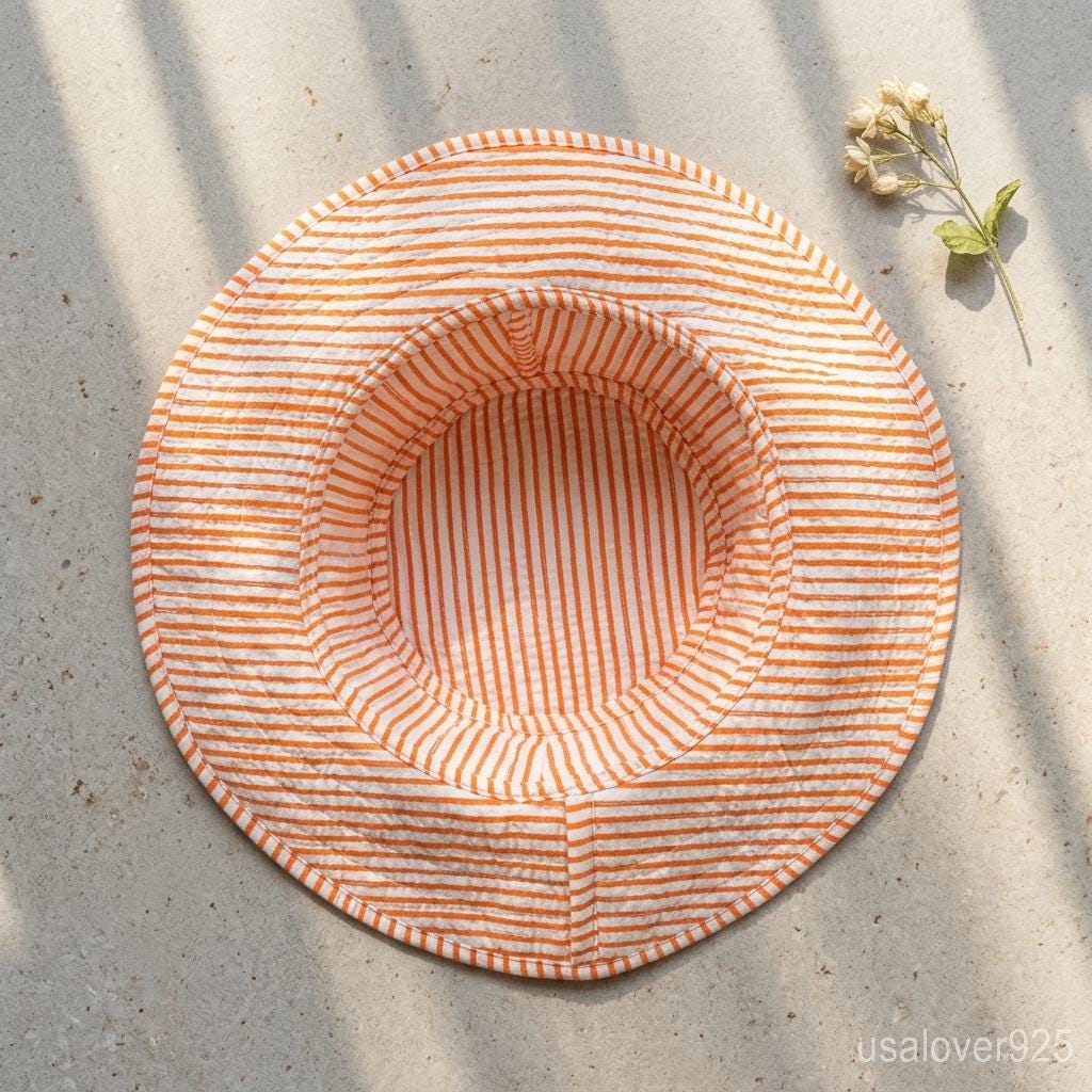Handmade Quilted Cotton Sun Hat – Peach Floral Print Wide Brim Bucket Hat