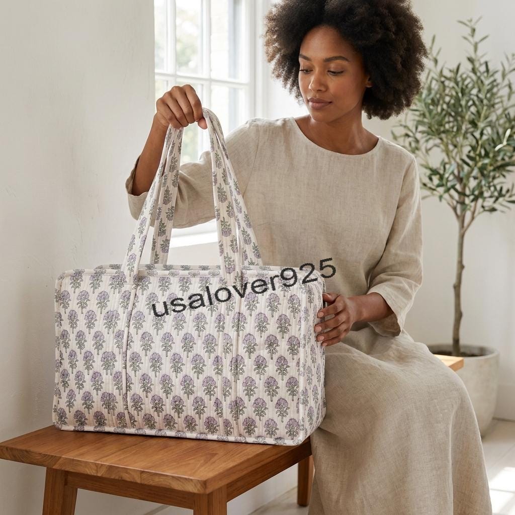 Quilted Cotton Mahjong Bag – Lavender Floral Print Mahjong Tile Storage Travel Tote