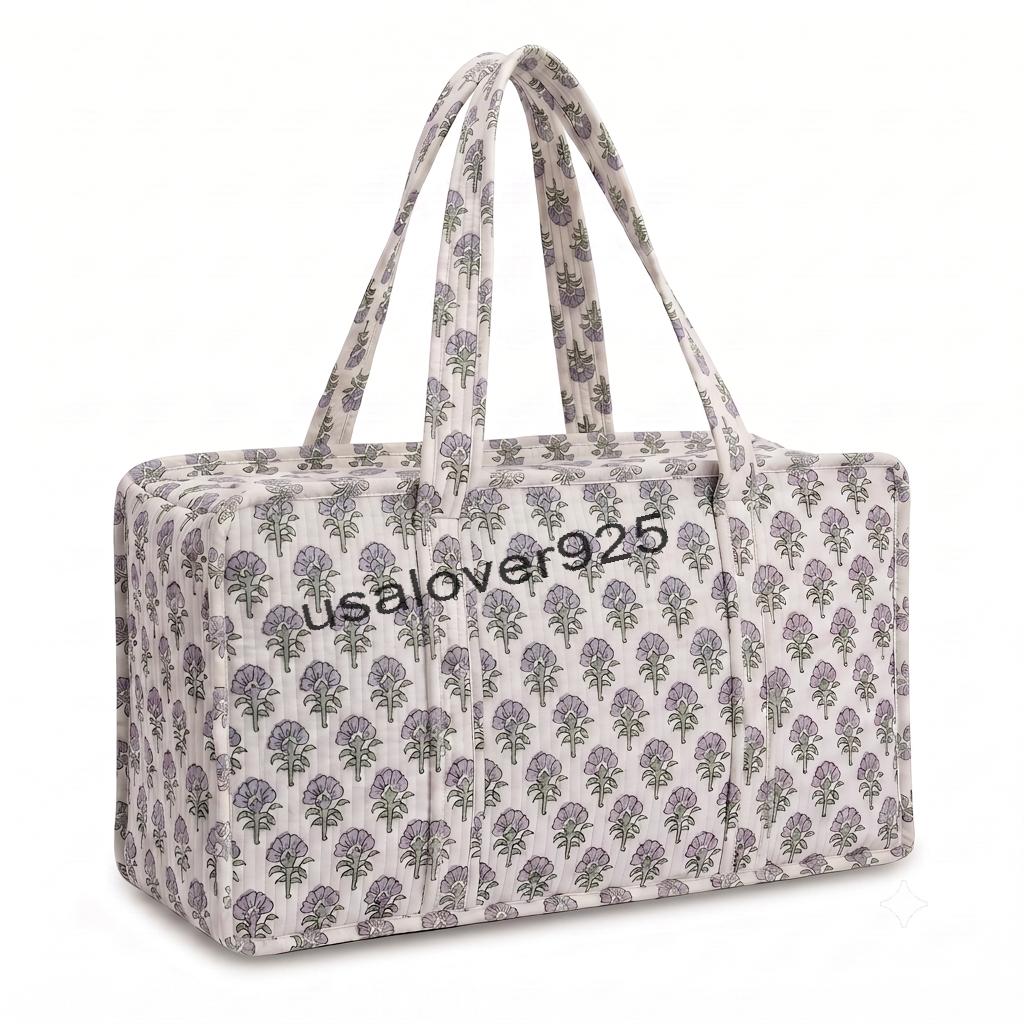 Quilted Cotton Mahjong Bag – Lavender Floral Print Mahjong Tile Storage Travel Tote