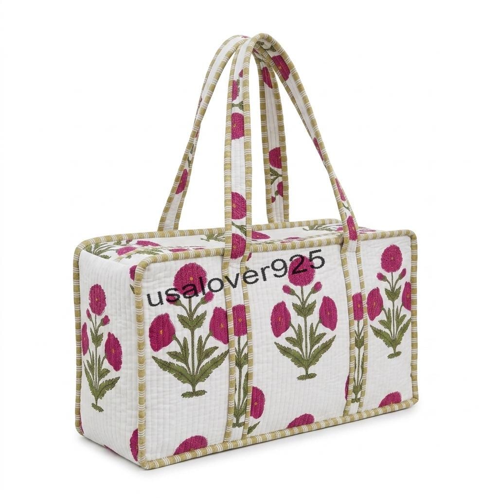 Quilted Cotton Mahjong Bag – Pink Floral Print Mahjong Tile Game Carrying Case
