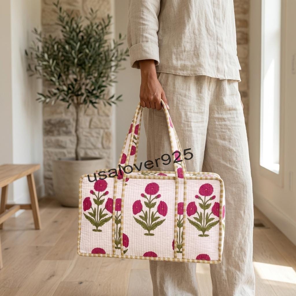 Quilted Cotton Mahjong Bag – Pink Floral Print Mahjong Tile Game Carrying Case