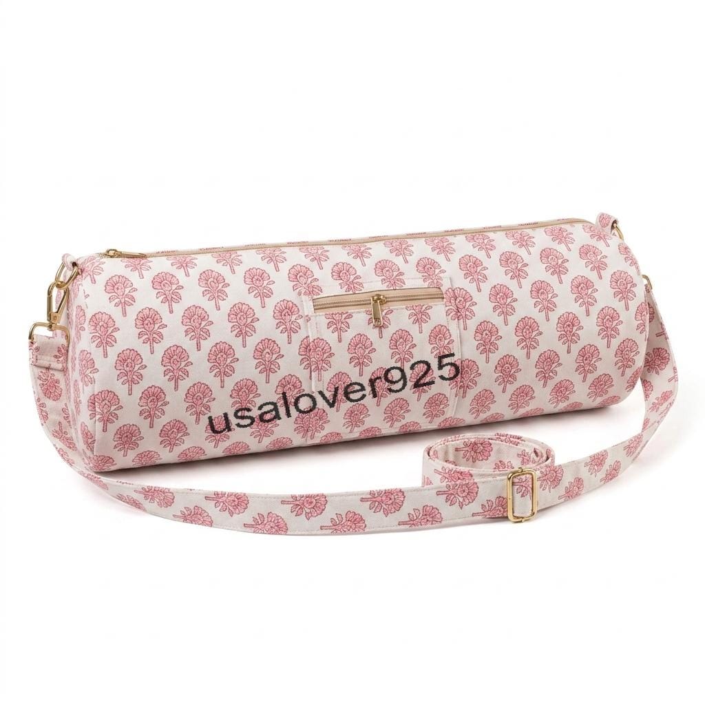 Handmade Quilted Cotton Yoga Mat Bag – Pink Floral Print Travel & Gym Carrier