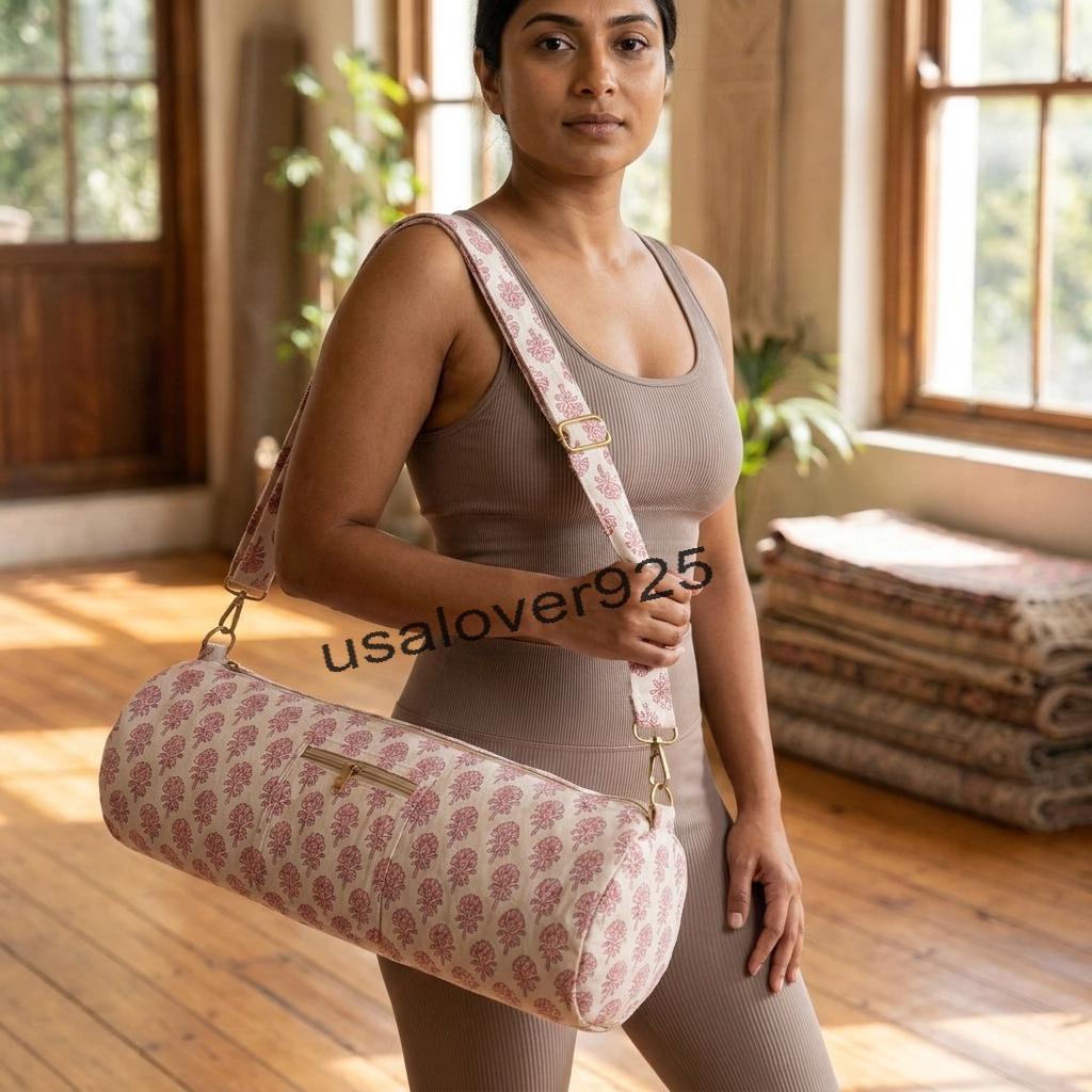 Handmade Quilted Cotton Yoga Mat Bag – Pink Floral Print Travel & Gym Carrier